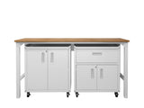3-Piece Fortress Mobile Space-Saving Garage Cabinet and Worktable 2.0 in White - Ornate Home