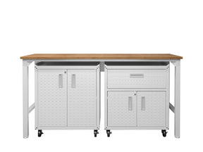 3-Piece Fortress Mobile Space-Saving Garage Cabinet and Worktable 2.0 in White - Ornate Home