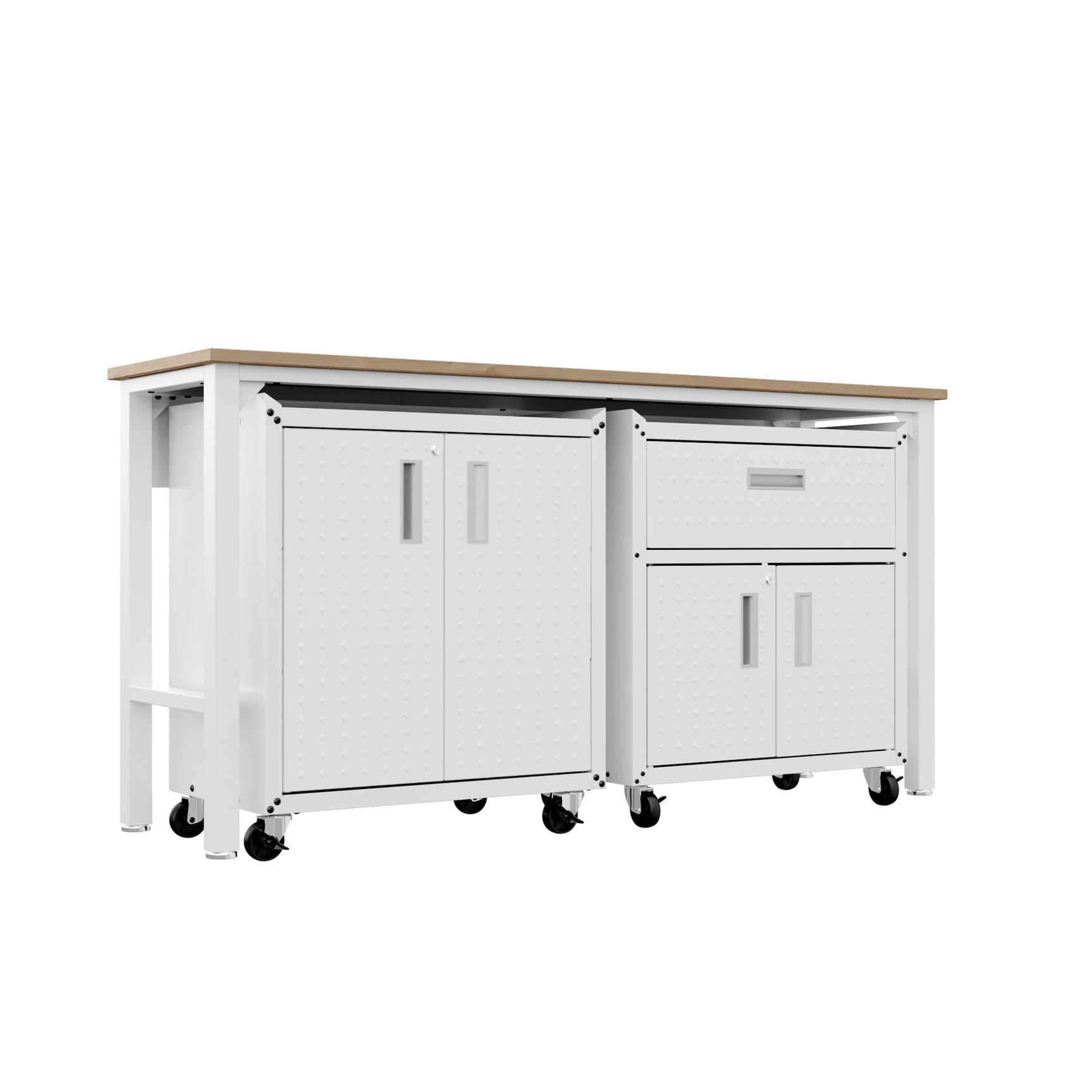 3-Piece Fortress Mobile Space-Saving Garage Cabinet and Worktable 2.0 in White - Ornate Home