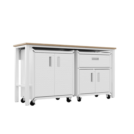 3-Piece Fortress Mobile Space-Saving Garage Cabinet and Worktable 2.0 in White - Ornate Home