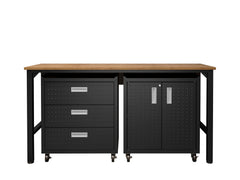 3-Piece Fortress Mobile Space-Saving Garage Cabinet and Worktable 3.0 in Charcoal Grey - Ornate Home