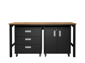 3-Piece Fortress Mobile Space-Saving Garage Cabinet and Worktable 3.0 in Charcoal Grey - Ornate Home