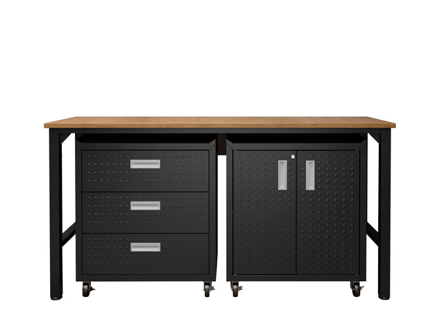 3-Piece Fortress Mobile Space-Saving Garage Cabinet and Worktable 3.0 in Charcoal Grey - Ornate Home