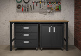 3-Piece Fortress Mobile Space-Saving Garage Cabinet and Worktable 3.0 in Charcoal Grey - Ornate Home