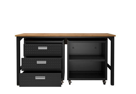 3-Piece Fortress Mobile Space-Saving Garage Cabinet and Worktable 3.0 in Charcoal Grey - Ornate Home