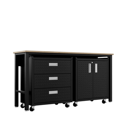 3-Piece Fortress Mobile Space-Saving Garage Cabinet and Worktable 3.0 in Charcoal Grey - Ornate Home