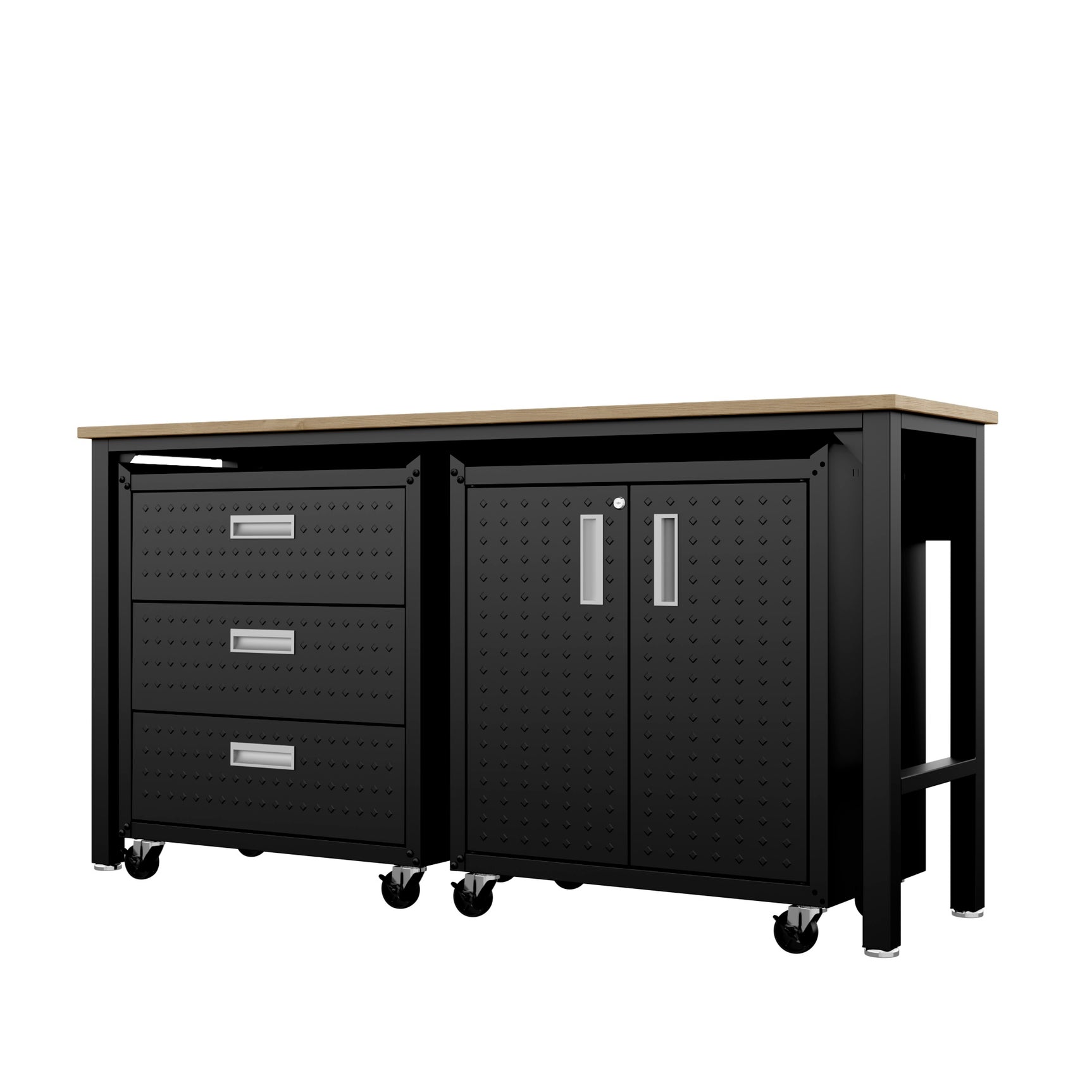 3-Piece Fortress Mobile Space-Saving Garage Cabinet and Worktable 3.0 in Charcoal Grey - Ornate Home