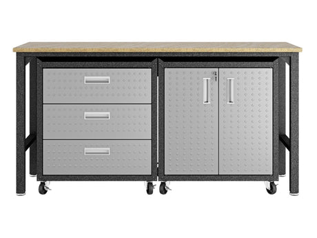 3-Piece Fortress Mobile Space-Saving Garage Cabinet and Worktable 3.0 in Grey - Ornate Home