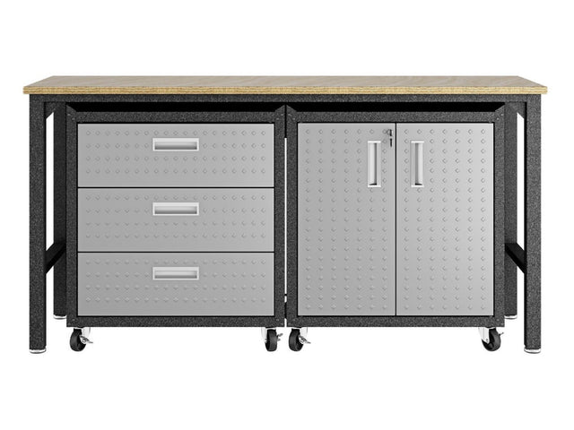 3-Piece Fortress Mobile Space-Saving Garage Cabinet and Worktable 3.0 in Grey - Ornate Home
