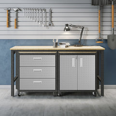 3-Piece Fortress Mobile Space-Saving Garage Cabinet and Worktable 3.0 in Grey - Ornate Home