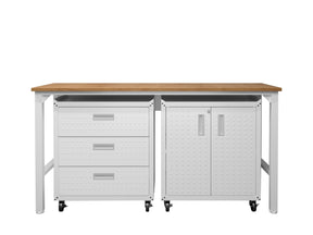 3-Piece Fortress Mobile Space-Saving Garage Cabinet and Worktable 3.0 in White - Ornate Home