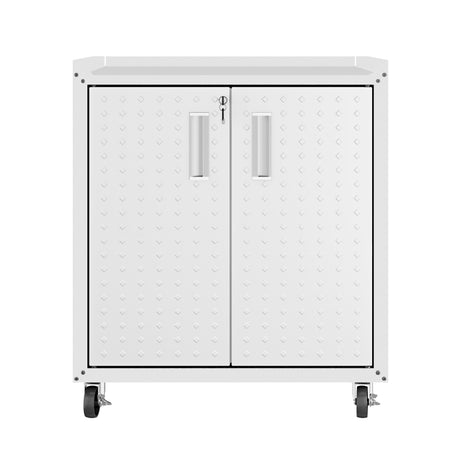 3-Piece Fortress Mobile Space-Saving Garage Cabinet and Worktable 3.0 in White - Ornate Home