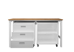 3-Piece Fortress Mobile Space-Saving Garage Cabinet and Worktable 3.0 in White - Ornate Home
