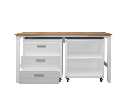 3-Piece Fortress Mobile Space-Saving Garage Cabinet and Worktable 3.0 in White - Ornate Home