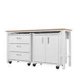 3-Piece Fortress Mobile Space-Saving Garage Cabinet and Worktable 3.0 in White - Ornate Home