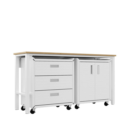 3-Piece Fortress Mobile Space-Saving Garage Cabinet and Worktable 3.0 in White - Ornate Home