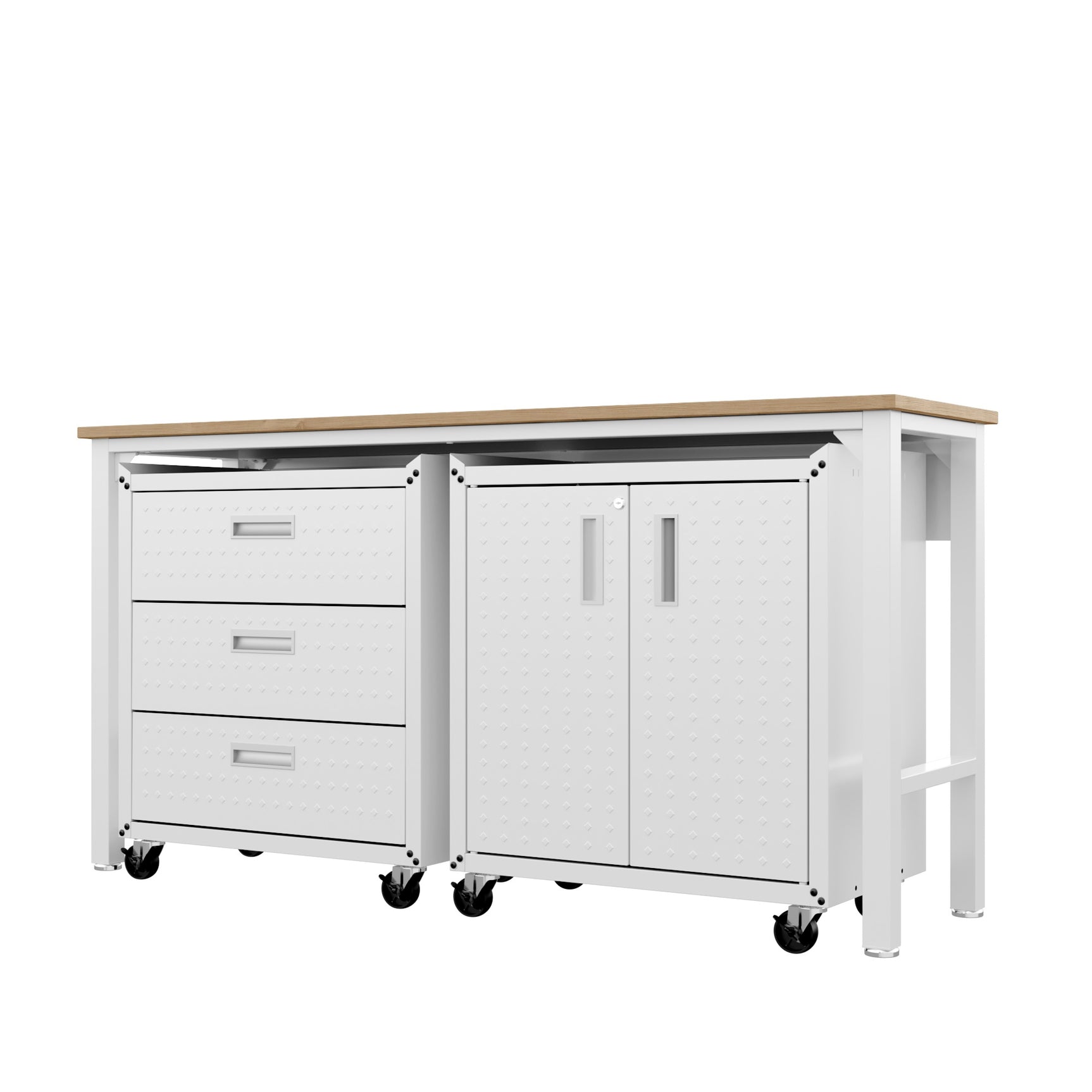 3-Piece Fortress Mobile Space-Saving Garage Cabinet and Worktable 3.0 in White - Ornate Home