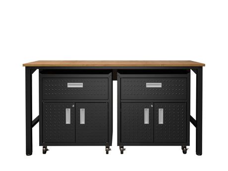 3-Piece Fortress Mobile Space-Saving Garage Cabinet and Worktable 4.0 in Charcoal Grey - Ornate Home