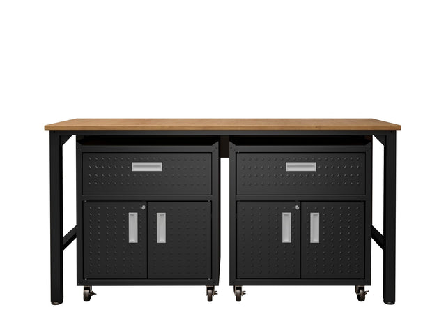 3-Piece Fortress Mobile Space-Saving Garage Cabinet and Worktable 4.0 in Charcoal Grey - Ornate Home