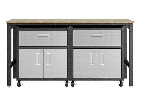 3-Piece Fortress Mobile Space-Saving Garage Cabinet and Worktable 4.0 in Grey - Ornate Home