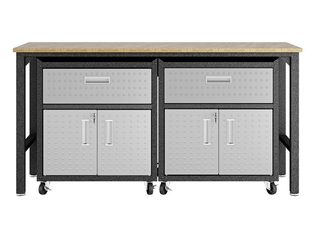 3-Piece Fortress Mobile Space-Saving Garage Cabinet and Worktable 4.0 in Grey - Ornate Home