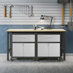 3-Piece Fortress Mobile Space-Saving Garage Cabinet and Worktable 4.0 in Grey - Ornate Home