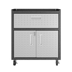 3-Piece Fortress Mobile Space-Saving Garage Cabinet and Worktable 4.0 in Grey - Ornate Home