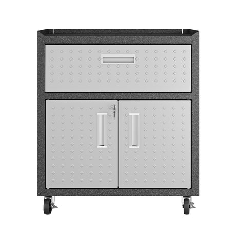 3-Piece Fortress Mobile Space-Saving Garage Cabinet and Worktable 4.0 in Grey - Ornate Home