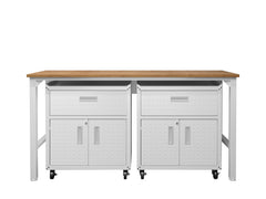 3-Piece Fortress Mobile Space-Saving Garage Cabinet and Worktable 4.0 in White - Ornate Home
