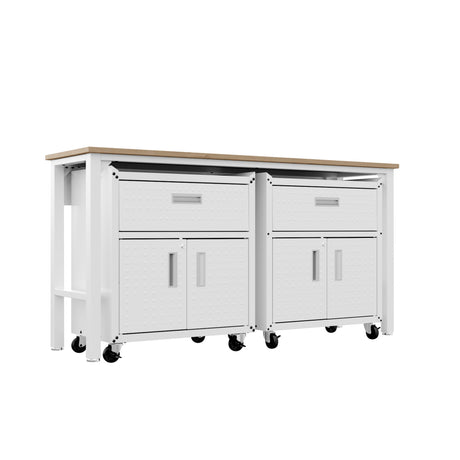 3-Piece Fortress Mobile Space-Saving Garage Cabinet and Worktable 4.0 in White - Ornate Home