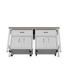 3-Piece Fortress Mobile Space-Saving Garage Cabinet and Worktable 4.0 in White - Ornate Home