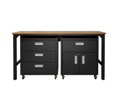 3-Piece Fortress Mobile Space-Saving Garage Cabinet and Worktable 5.0 in Charcoal Grey - Ornate Home