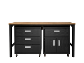 3-Piece Fortress Mobile Space-Saving Garage Cabinet and Worktable 5.0 in Charcoal Grey - Ornate Home