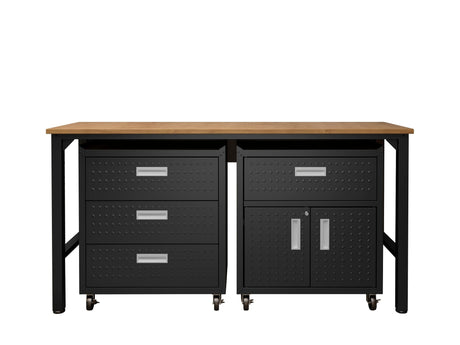 3-Piece Fortress Mobile Space-Saving Garage Cabinet and Worktable 5.0 in Charcoal Grey - Ornate Home
