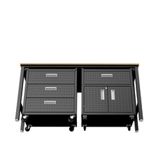 3-Piece Fortress Mobile Space-Saving Garage Cabinet and Worktable 5.0 in Charcoal Grey - Ornate Home