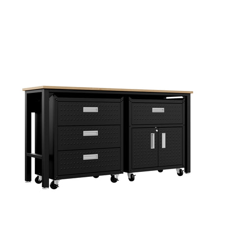 3-Piece Fortress Mobile Space-Saving Garage Cabinet and Worktable 5.0 in Charcoal Grey - Ornate Home