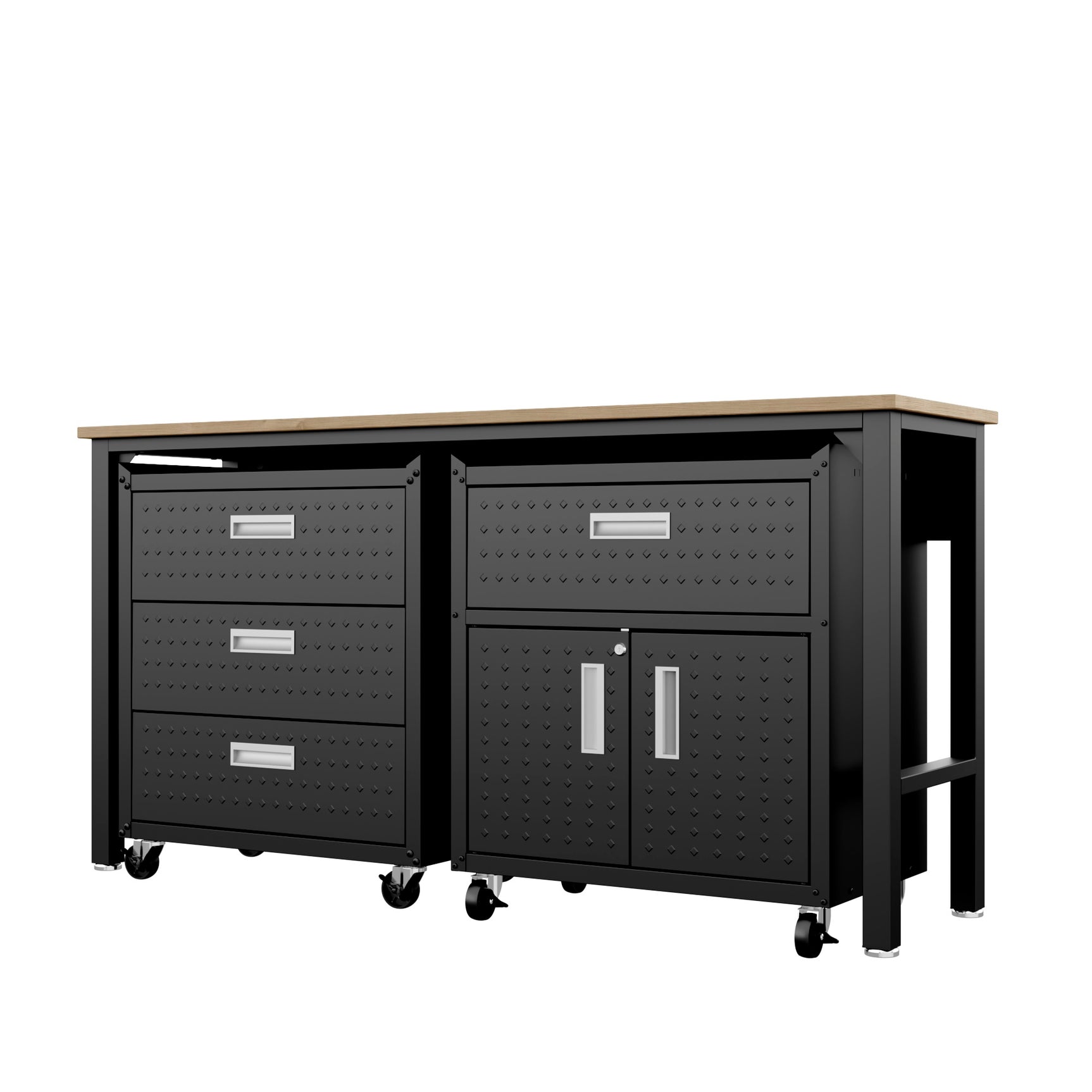 3-Piece Fortress Mobile Space-Saving Garage Cabinet and Worktable 5.0 in Charcoal Grey - Ornate Home