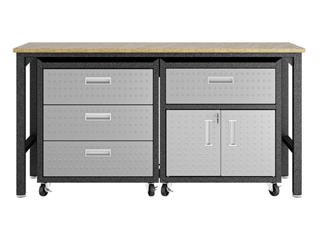 3-Piece Fortress Mobile Space-Saving Garage Cabinet and Worktable 5.0 in Grey - Ornate Home