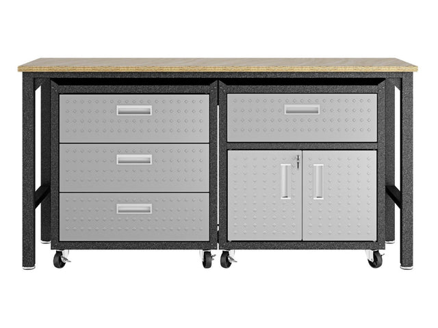 3-Piece Fortress Mobile Space-Saving Garage Cabinet and Worktable 5.0 in Grey - Ornate Home