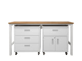3-Piece Fortress Mobile Space-Saving Garage Cabinet and Worktable 5.0 in White - Ornate Home
