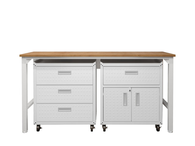 3-Piece Fortress Mobile Space-Saving Garage Cabinet and Worktable 5.0 in White - Ornate Home