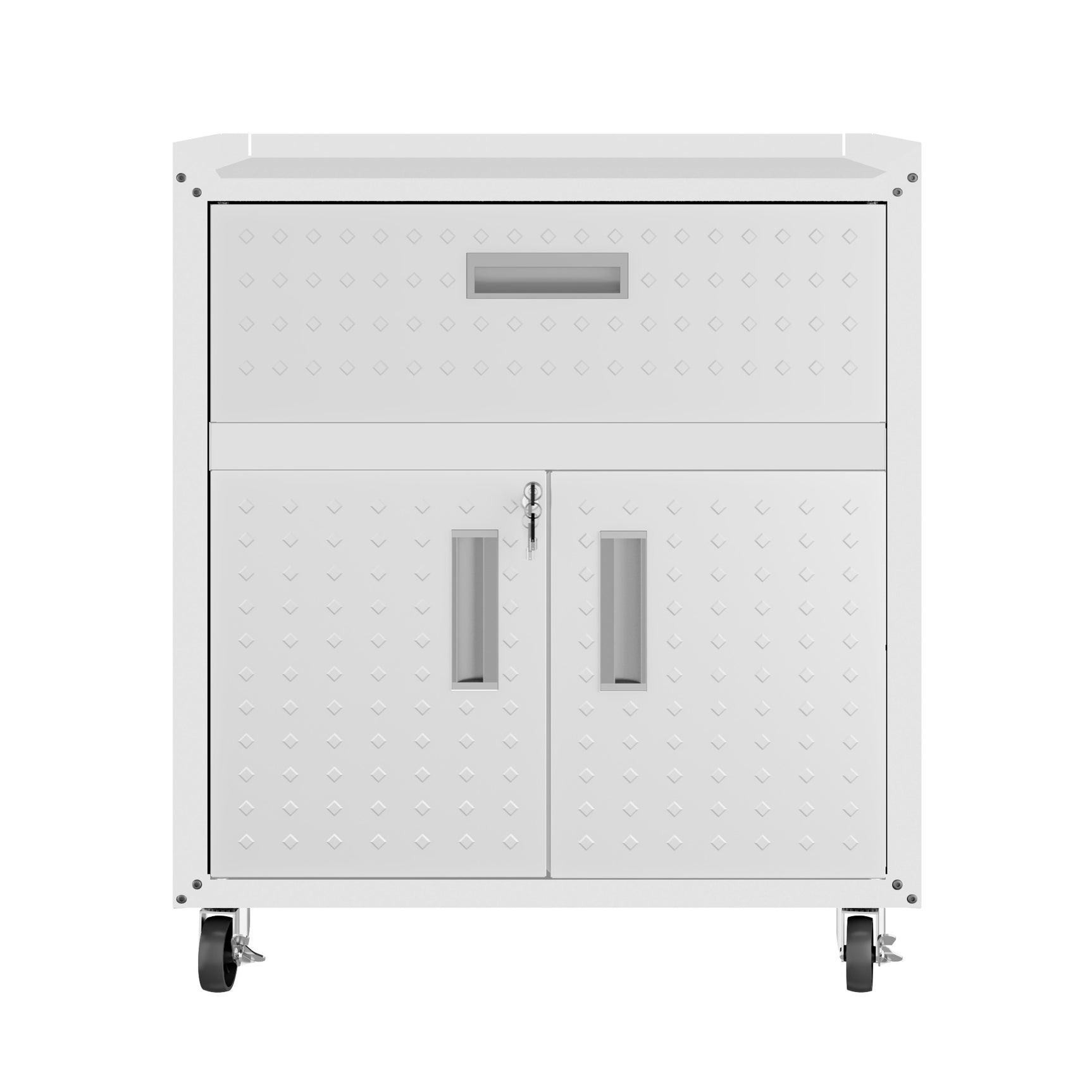 3-Piece Fortress Mobile Space-Saving Garage Cabinet and Worktable 5.0 in White - Ornate Home