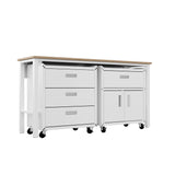 3-Piece Fortress Mobile Space-Saving Garage Cabinet and Worktable 5.0 in White - Ornate Home