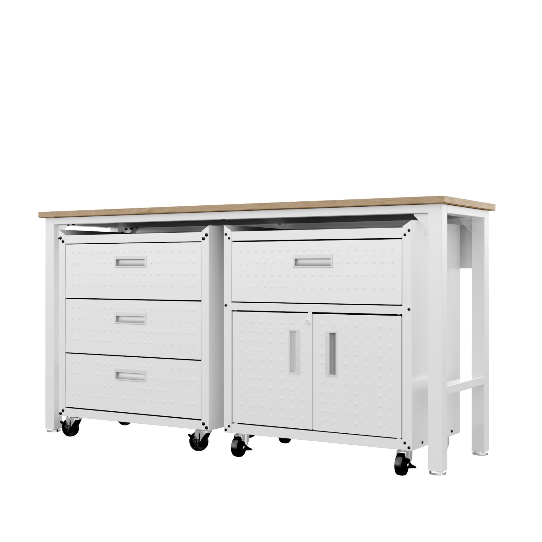 3-Piece Fortress Mobile Space-Saving Garage Cabinet and Worktable 5.0 in White - Ornate Home