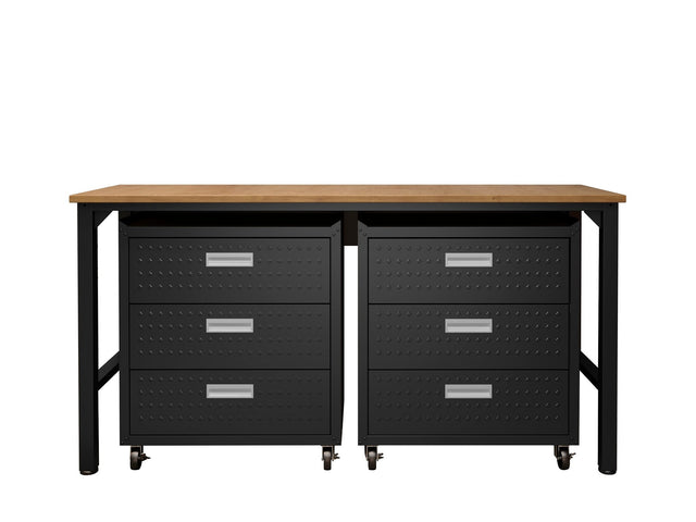 3-Piece Fortress Mobile Space-Saving Garage Cabinet and Worktable 6.0 in Charcoal Grey - Ornate Home