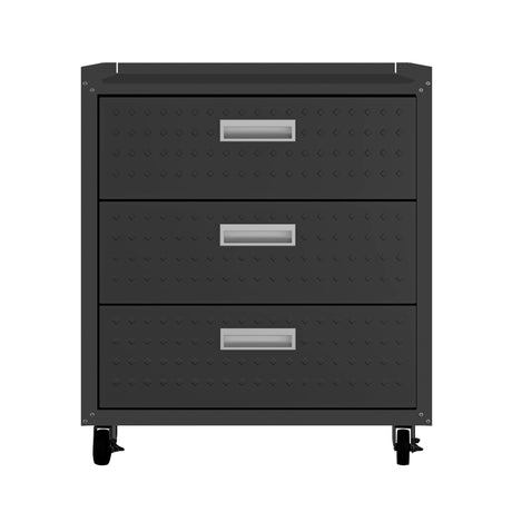 3-Piece Fortress Mobile Space-Saving Garage Cabinet and Worktable 6.0 in Charcoal Grey - Ornate Home