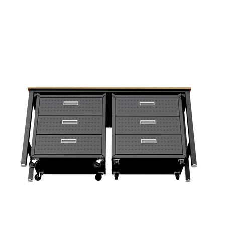 3-Piece Fortress Mobile Space-Saving Garage Cabinet and Worktable 6.0 in Charcoal Grey - Ornate Home