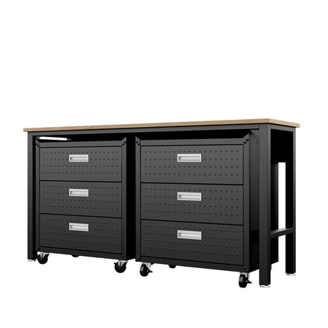 3-Piece Fortress Mobile Space-Saving Garage Cabinet and Worktable 6.0 in Charcoal Grey - Ornate Home