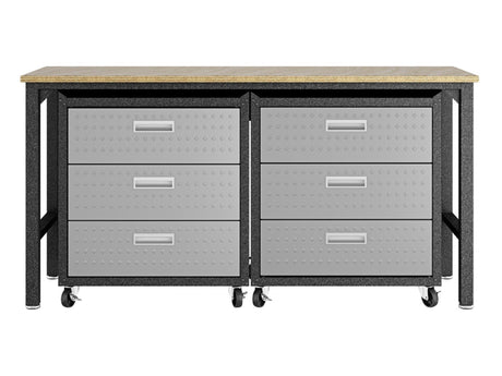 3-Piece Fortress Mobile Space-Saving Garage Cabinet and Worktable 6.0 in Grey - Ornate Home
