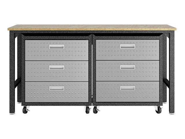 3-Piece Fortress Mobile Space-Saving Garage Cabinet and Worktable 6.0 in Grey - Ornate Home